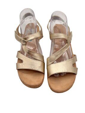 Baretraps Size 10 Gold Strappy Cork Wedge Sandals Womens  Casual Summer Shoes